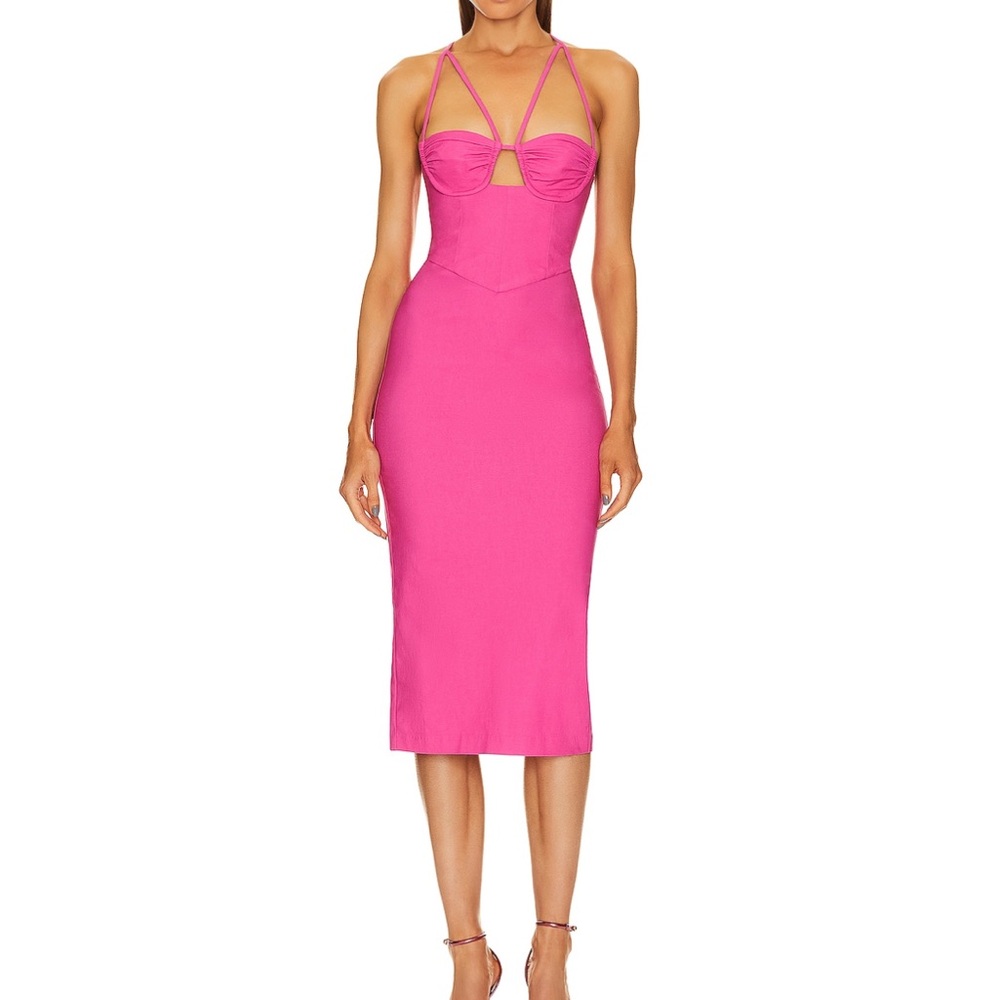 Michael Costello x Revolve Elio Midi Dress in Hot Pink
